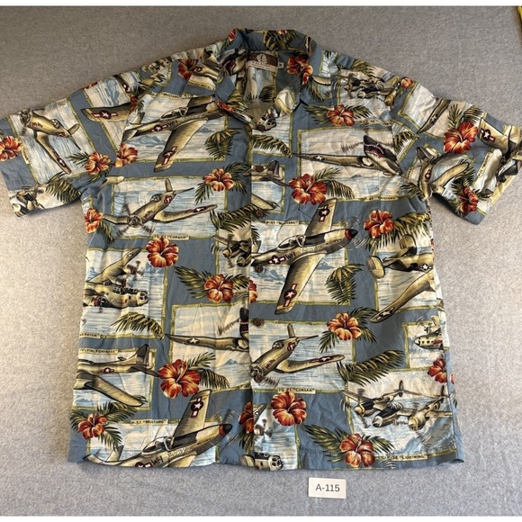 Kalaheo Other - KALAHEO Medium Hawaiian Shirt WWII Fighter Planes P-51 Mustang Made in Hawaii